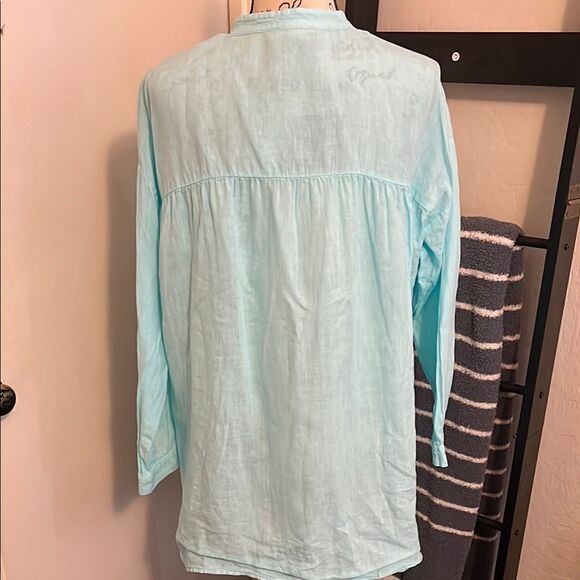 Eileen Fisher Organic Linen Light Blue Button-Up Shirt Minimalist Boho - Picture 5 of 11